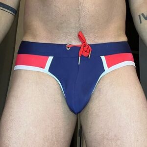 Red and Blue Swim Briefs size L